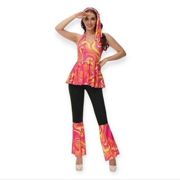 Haorugut 70s Disco Outfit Women Disco Pants & Disco Top - Picture 1 of 7